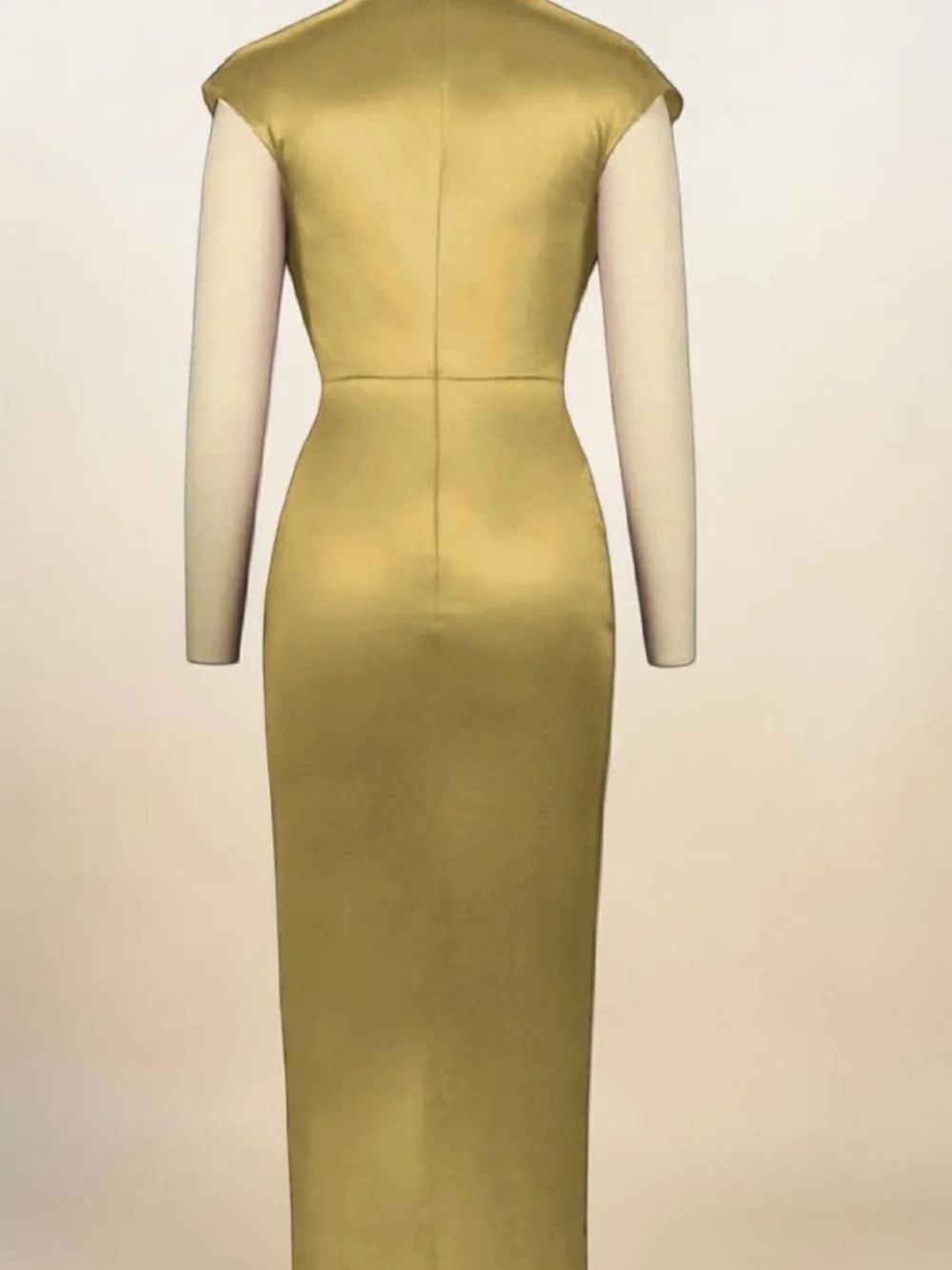 AOMEI - Size 20 (US Size) Gold Satin Ruched Midi Dress with Side Slit - Picture 3 of 12